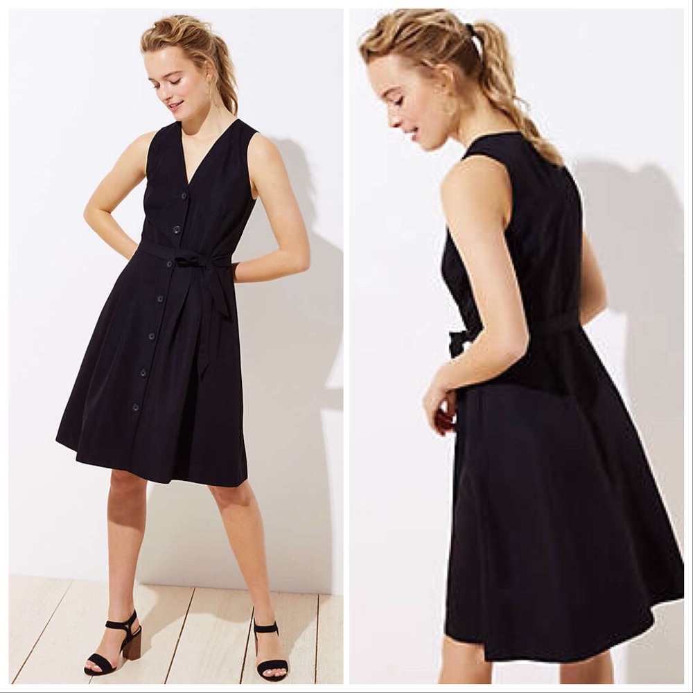 NWT Loft Button Down Flare Dress with Pockets